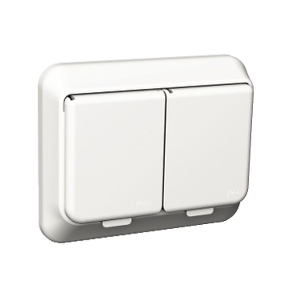 Exxact double socket-outlet with lid IP44 earthed screw white image 2