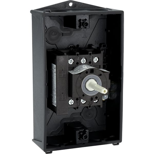Main switch, P1, 25 A, surface mounting, 3 pole, 1 N/O, 1 N/C, STOP function, With black rotary handle and locking ring, Lockable in the 0 (Off) posit image 55