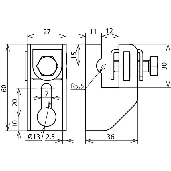 Flat strip a. round cond. holder St/tZn f. Fl...11mm Rd 6.10mm wall di image 2
