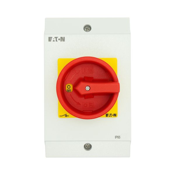 Main switch, T3, 32 A, surface mounting, 3 contact unit(s), 3 pole + N, 1 N/O, 1 N/C, Emergency switching off function, With red rotary handle and yel image 20