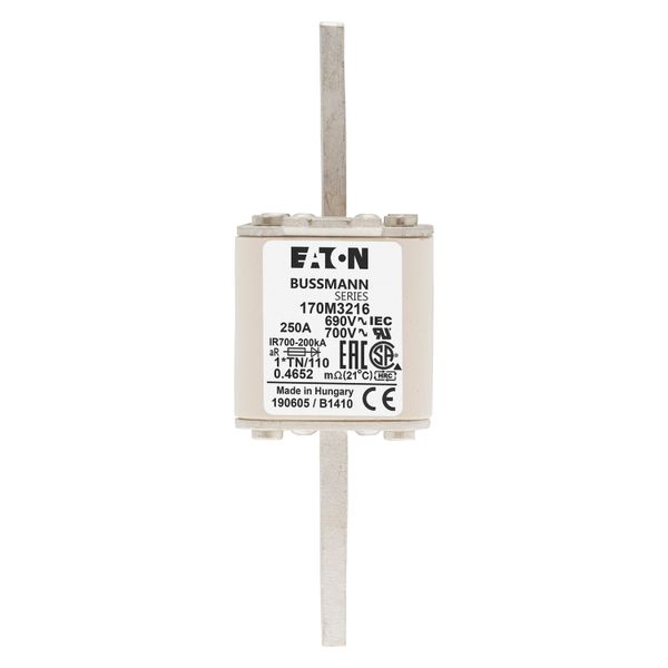 Fuse-link, high speed, 250 A, AC 690 V, compact DIN 1, 45 x 58 x 134 mm, aR, DIN, IEC, single indicator, 80 mm centres image 14