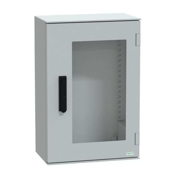 wall-mounting encl. polyester monobloc IP66 647x436x250mm 3p.lock glazed door image 1