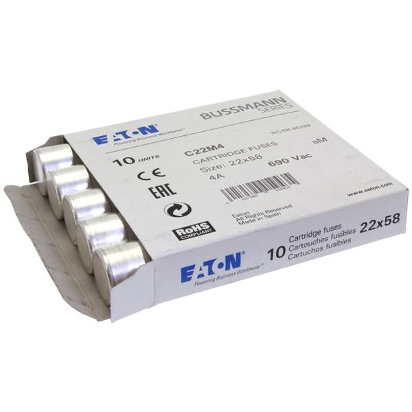 Fuse-link, LV, 4 A, AC 690 V, 22 x 58 mm, aM, IEC image 1