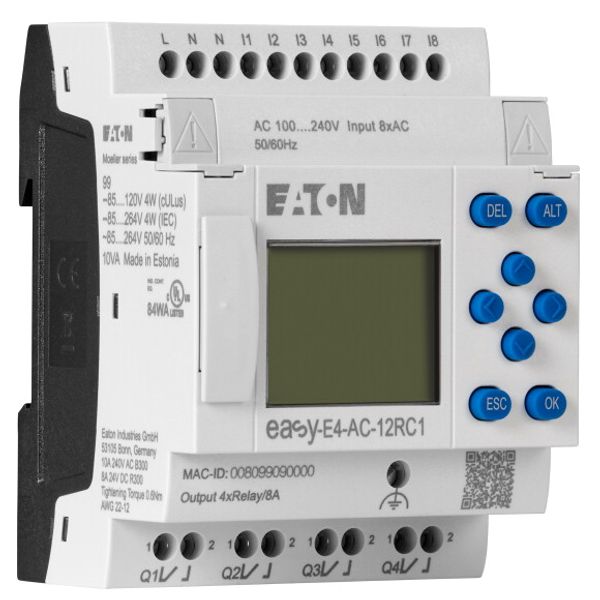 Control relays easyE4 with display (expandable, Ethernet), 100 - 240 V AC, 110 - 220 V DC (cULus: 100 - 110 V DC), Inputs Digital: 8, screw terminal image 4