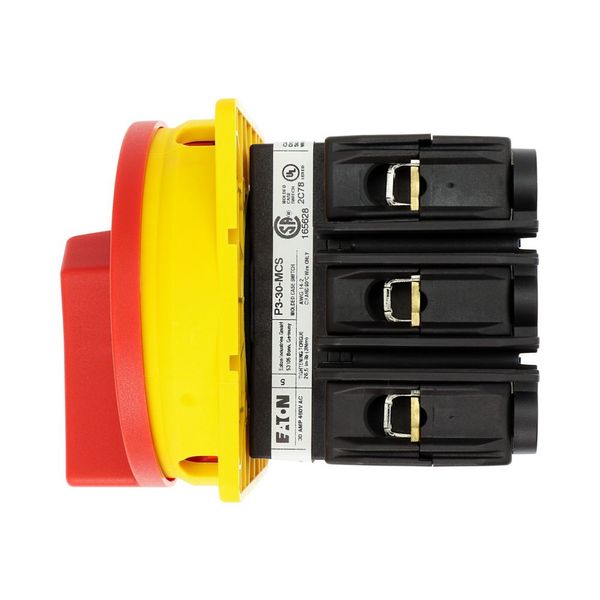 Main switch, P3, 30 A, flush mounting, 3 pole, With red rotary handle and yellow locking ring, Lockable in the 0 (Off) position, UL/CSA image 33