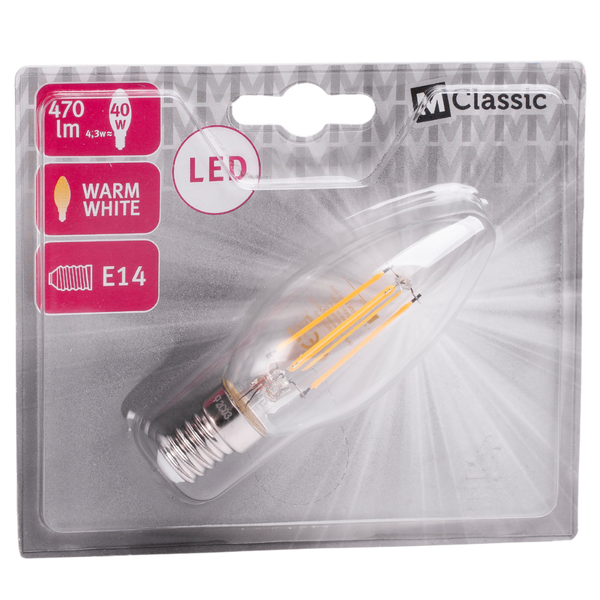 LED Bulb Filament E14 4.3W B35 2700K 470lm CL image 1