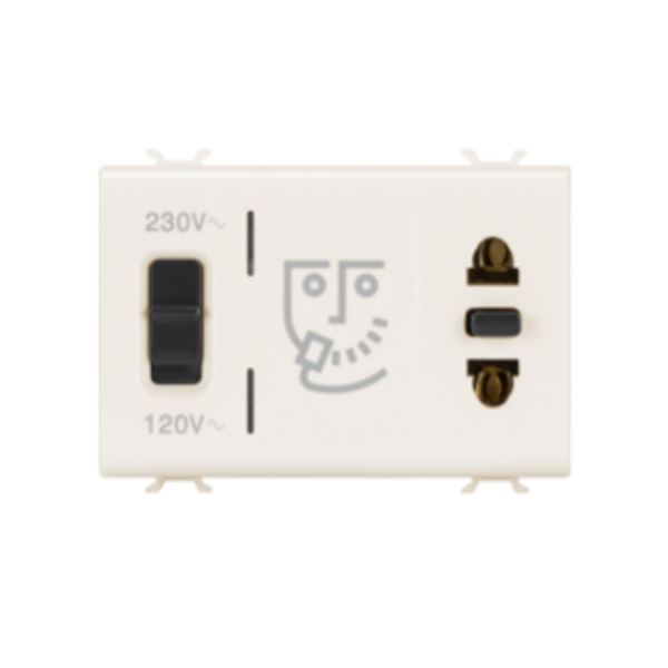 EURO-AMERICAN STANDARD SHAVER SOCKET-OUTLET WITH INSULATION TRANSFORMER - 3 MODULES - IVORY - CHORUSMART image 1