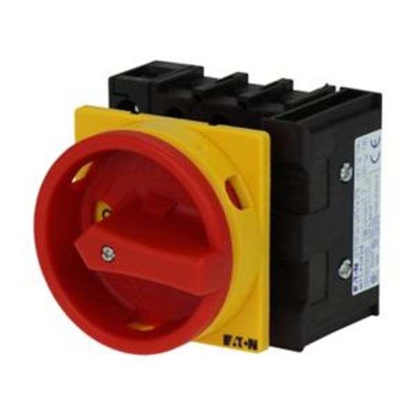 Main switch, P1, 40 A, flush mounting, 3 pole + N, 1 N/O, 1 N/C, Emergency switching off function, With red rotary handle and yellow locking ring, Loc image 4