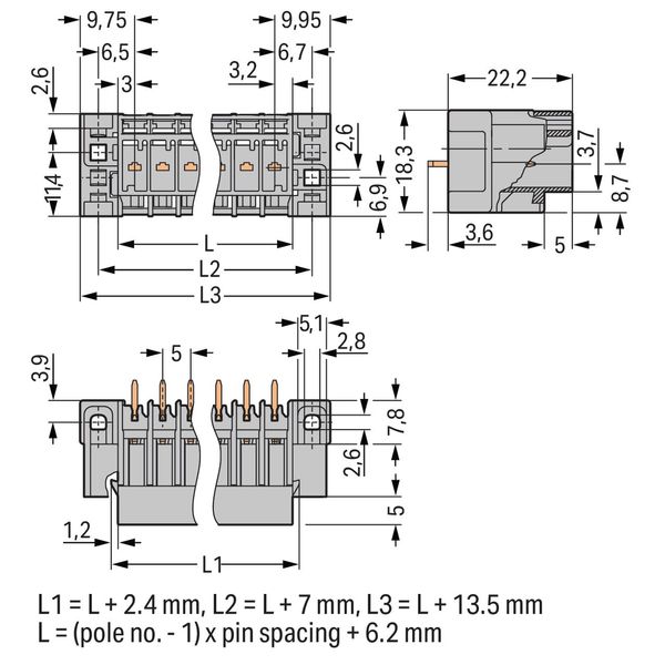 THT male header 1.0 x 1.0 mm solder pin straight gray image 1