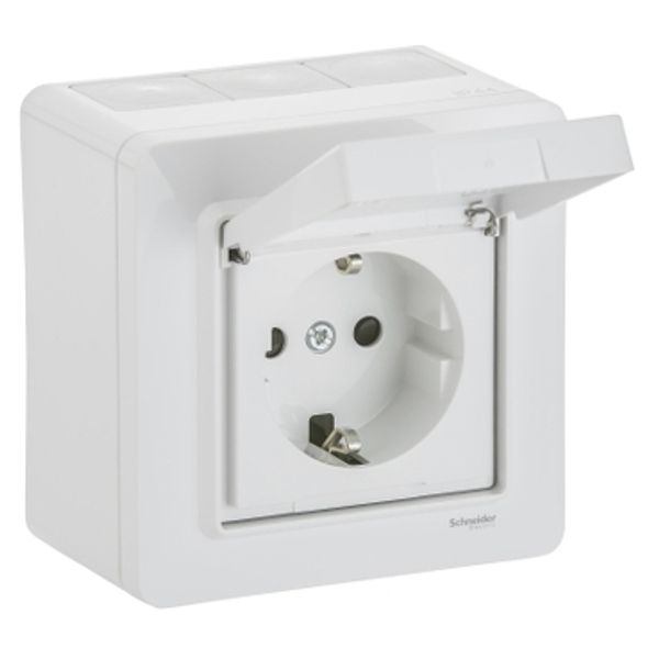Exxact single socket-outlet with lid complete surface earthed IP44 screwlees whi image 2