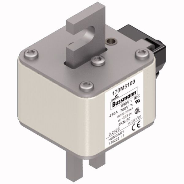 Fuse-link, high speed, 450 A, AC 690 V, DIN 2, 61 x 77 x 108 mm, aR, DIN, IEC, single indicator image 3