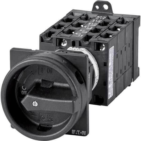 Main switch, T3, 32 A, rear mounting, 6 contact unit(s), 9-pole, 2 N/O, 1 N/C, STOP function, With black rotary handle and locking ring image 3