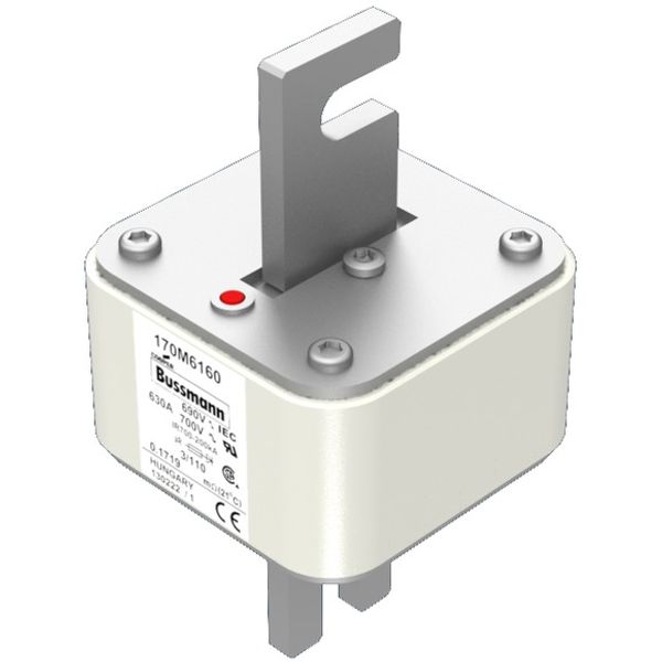 Fuse-link, high speed, 630 A, AC 690 V, DIN 3, 76 x 90 x 139 mm, aR, DIN, IEC, single indicator image 2