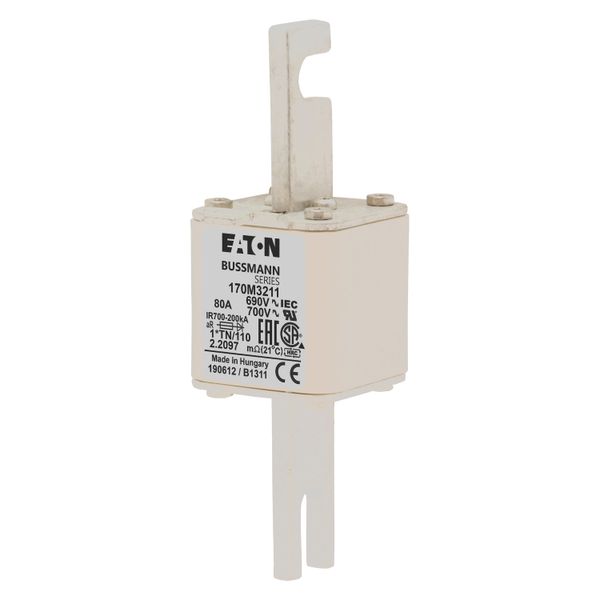 Fuse-link, high speed, 80 A, AC 690 V, compact DIN 1, 45 x 58 x 134 mm, aR, DIN, IEC, single indicator, 80 mm centres image 4