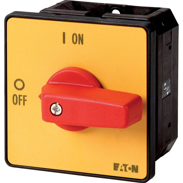 On-Off switch, T5, 100 A, flush mounting, 1 contact unit(s), 1 pole, Emergency switching off function, with red thumb grip and yellow front plate image 2