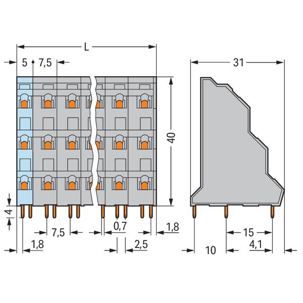 Triple-deck PCB terminal block 2.5 mm² Pin spacing 7.5 mm gray image 7