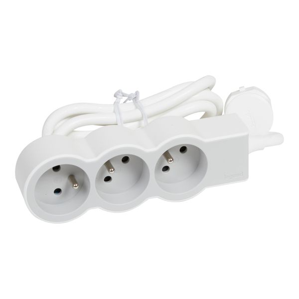 Extra-flat power strip extension equipped with 3 2P+E 16A 3680W sockets with 1.5m length cord - white and light gray image 1