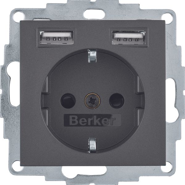 SCHUKO socket outlet/USB A-A, B.3/B.7, anthracite, matt image 1