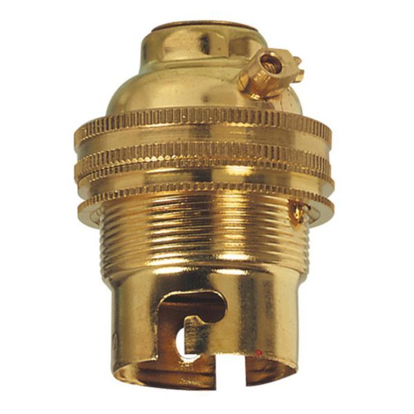 Socket for B22 bulb - with ring - straight cable outlet - brass image 1