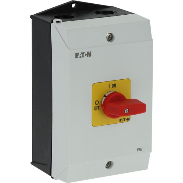 On-Off switch, P1, 40 A, surface mounting, 3 pole + N, Emergency switching off function, with red thumb grip and yellow front plate, hard knockout ver image 2