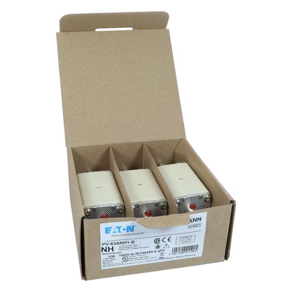 Fuse-link, high speed, 63 A, DC 1000 V, NH1, gPV, UL PV, UL, IEC, dual indicator, bolted tags image 22
