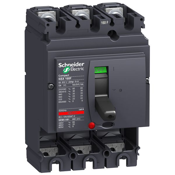 circuit breaker basic frame, ComPact NSX160F, 36 kA at 415 VAC 50/60 Hz, 160 A, without trip unit, 3 poles image 1