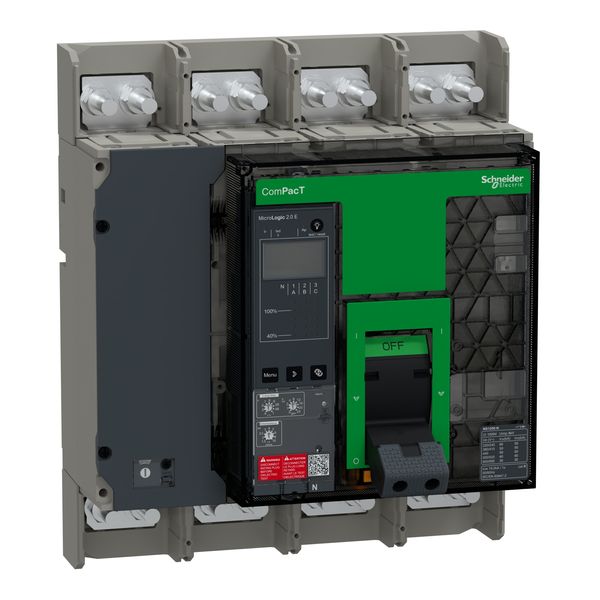 Circuit breaker, ComPacT NS1250N, 50kA at 415VAC, 4P, fixed, manually operated, MicroLogic 2.0E control unit, 1250A image 1