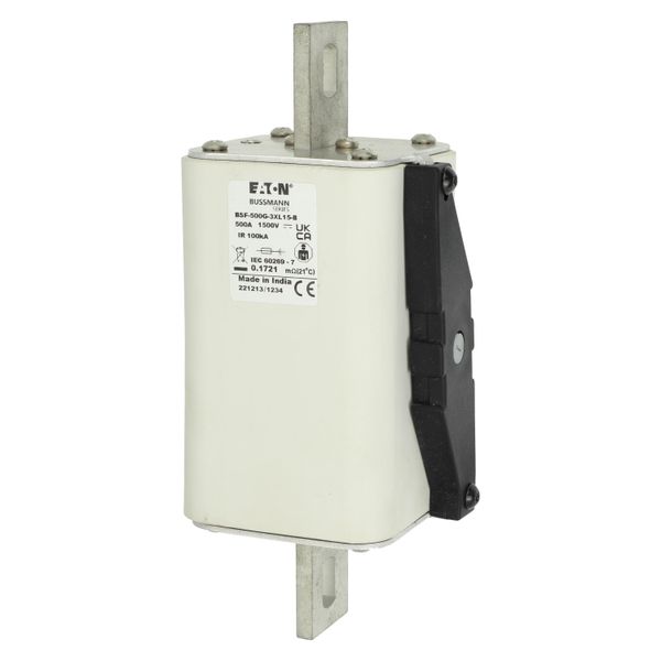 Fuse-link, high speed, 500 A, DC 1500 V, 3L, 74 x 91 x 201 mm, gBat, IEC, bolted connection image 4