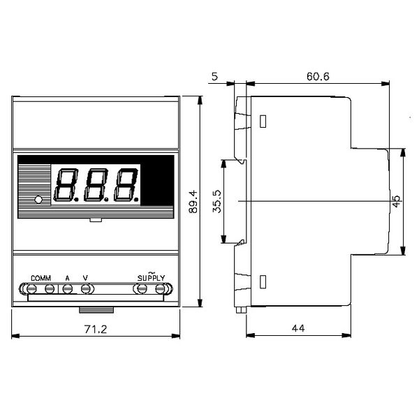 Modular ammeter, 20A-AC, direct, digital image 1