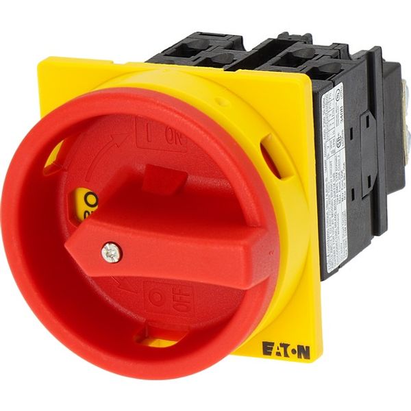 Main switch, T0, 20 A, flush mounting, 3 contact unit(s), 3 pole, 2 N/O, 1 N/C, Emergency switching off function, With red rotary handle and yellow lo image 4