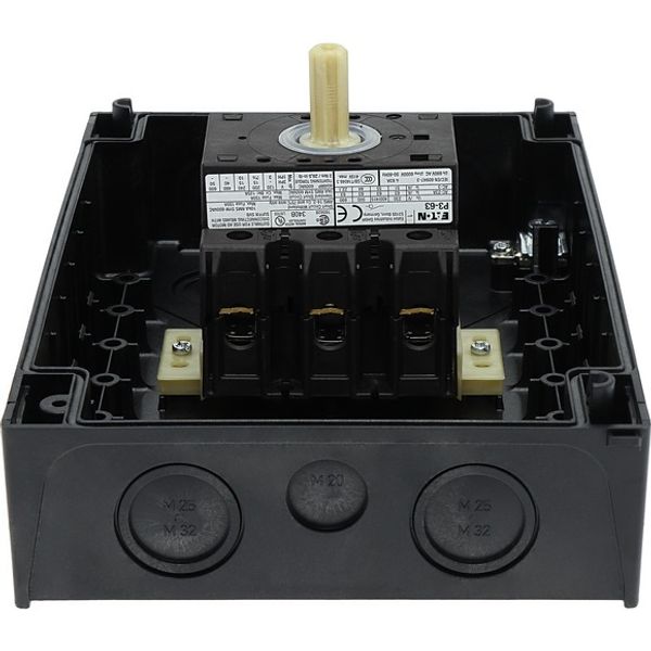 On-Off switch, P3, 63 A, surface mounting, 3 pole, with black thumb grip and front plate image 6