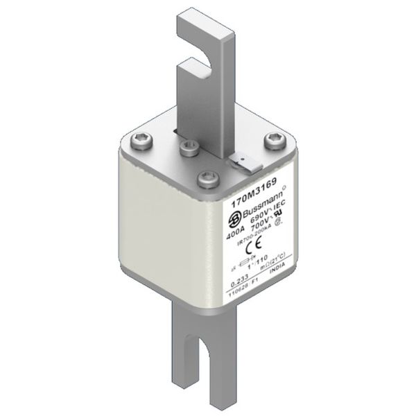 Fuse-link, high speed, 400 A, AC 690 V, compact size 1, 45 x 45 x 134 mm, aR, DIN, IEC, single indicator image 2