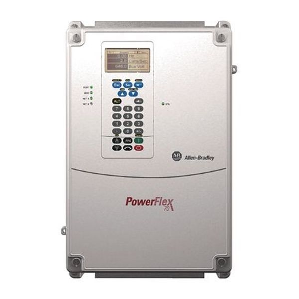 Allen-Bradley 20AD034C3AYNANC0 20A, 34 A at 25 Hp, 480V AC Three-Phase, IP66/NEMA/UL 4X/12 Wall, No Feedback, No Communication Module, Numeric Keypad - LCD Display, W/ EMC Filt & ComModeChoke, Brake IGBT Installed image 1