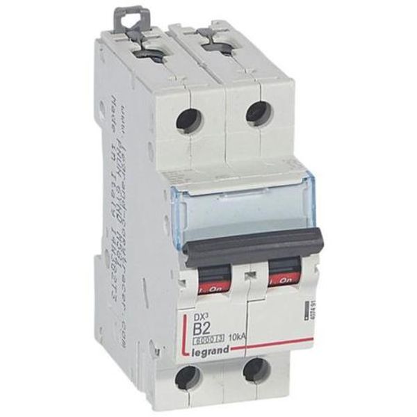 DX³6000 10kA high inlet and low outlet screw circuit breaker 2P 230V~ to 400V~ - 2A - curve B - 2 modules image 1