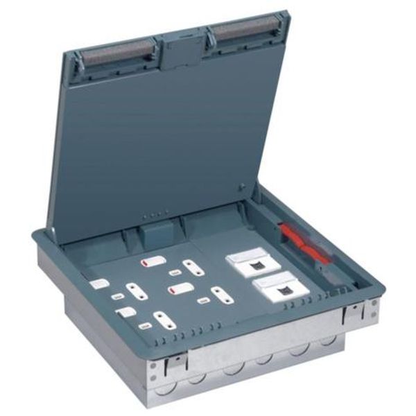 Floor box - 3 compartments - Grey cover RAL 7031 with flexible cable exits image 1