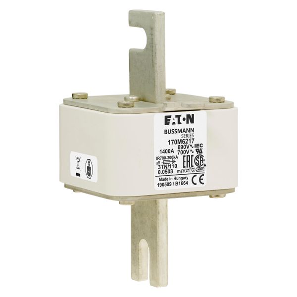 Fuse-link, high speed, 1400 A, AC 690 V, DIN 3, 76 x 90 x 139 mm, aR, DIN, IEC, type T indicator image 12