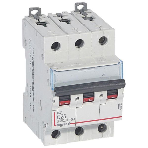 DX³6000 10kA high inlet and low outlet screw circuit breaker 3P 400V~ - 25A - curve C - for traditional HX³ comb image 1