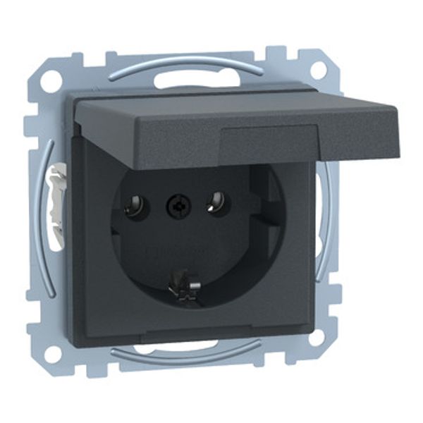 SCHUKO socket with hinged lid, plug-in terminals, anthracite, system M image 1