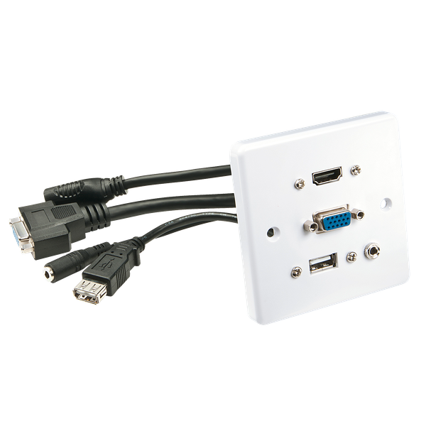 Wall plate VGA/HDMI/USB/3.5mm Stereo 86x86mm, Screw distance approx. 60mm image 1