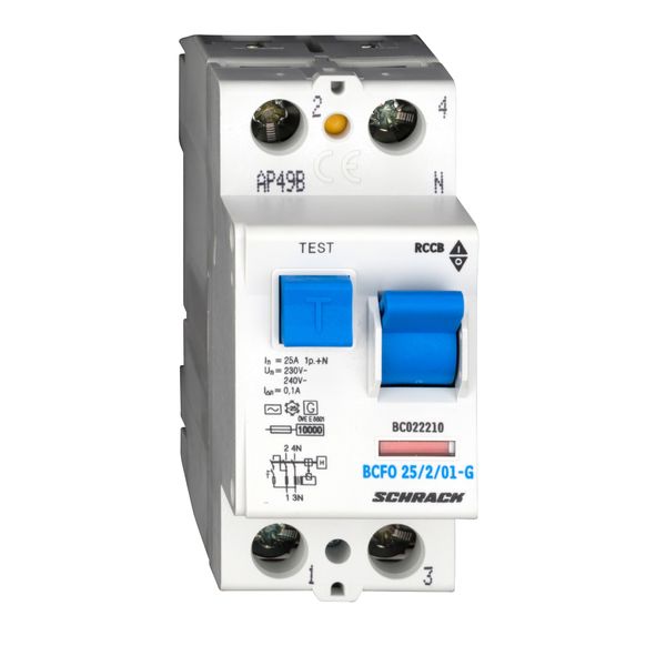 Residual current circuit breaker 25A, 2-p, 100mA, type AC,G image 2