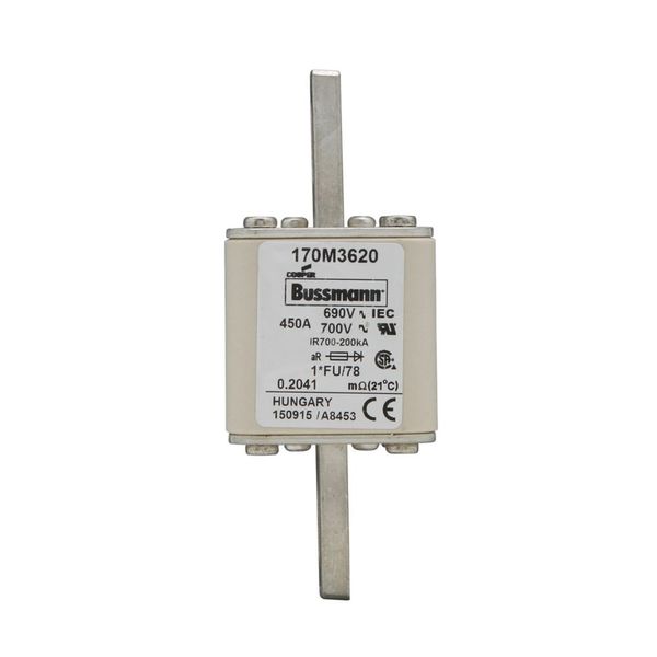 Fuse-link, high speed, 450 A, AC 690 V, compact size 1, 45 x 45 x 110 mm, aR, IEC, UL image 3