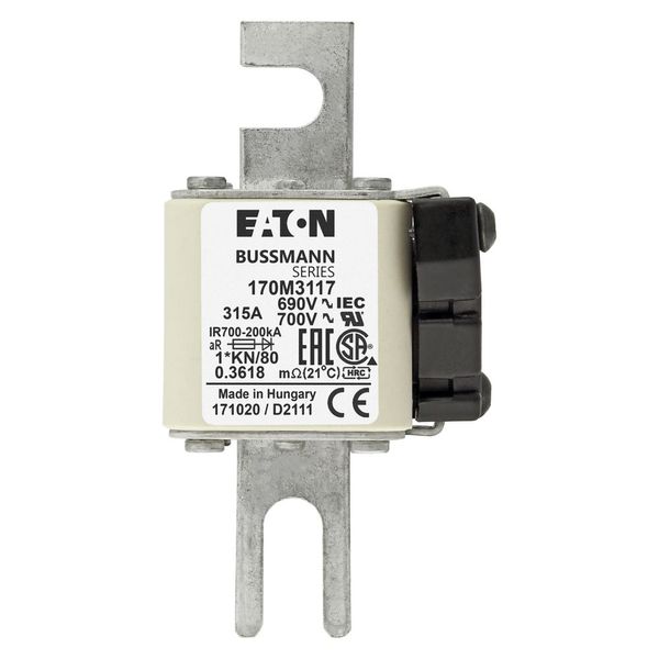 Fuse-link, high speed, 315 A, AC 690 V, compact DIN 1, 45 x 59 x 104 mm, aR, DIN, IEC, single indicator image 7