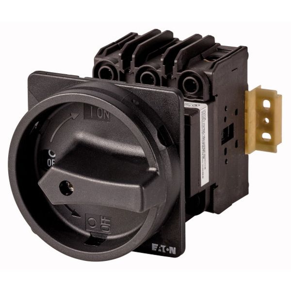 Main switch, P3, 30 A, rear mounting, 3 pole, With black rotary handle and locking ring, Lockable in the 0 (Off) position, UL/CSA image 1