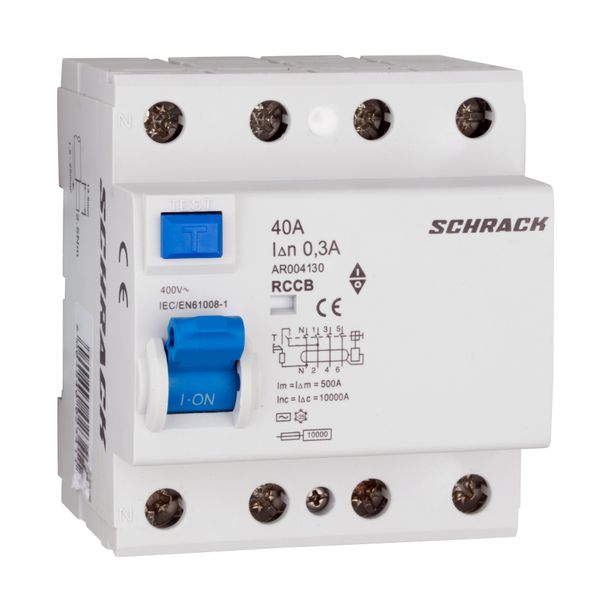 Residual Current Circuit Breaker 10kA, 40A, 4-pole, 300mA image 1