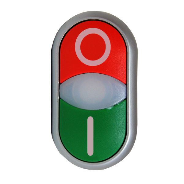 Double push-button, illuminated, red/green,`0/Iï image 1