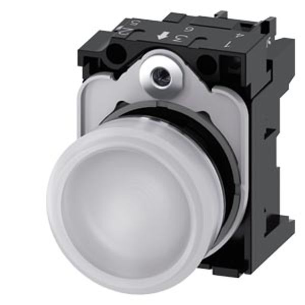 Indicator lights, 22 mm, round, Metal, shiny, white, lens, smooth, with holder, LED .... 3SU1156-6AA60-1AA0-Z Y11 image 1