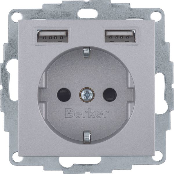 SCHUKO socket outlet/USB A-A, B.3/B.7, alu matt, lacquered image 1