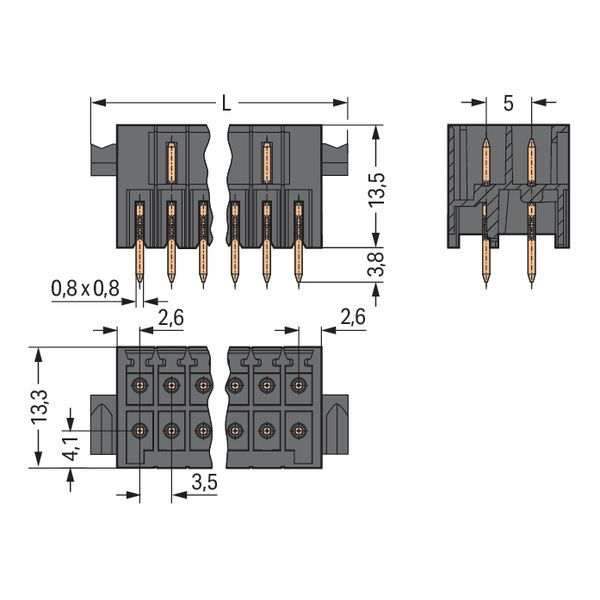 THT male header, 2-row 0.8 x 0.8 mm solder pin straight black image 8