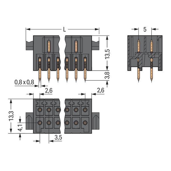 THT male header, 2-row 0.8 x 0.8 mm solder pin straight black image 6