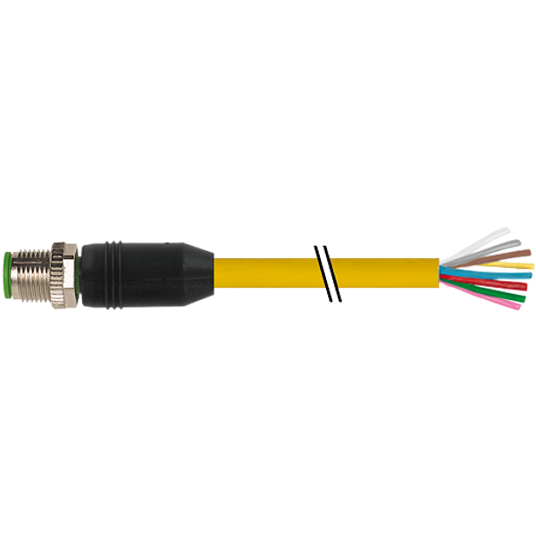 M12 male 0° A-cod. with cable PUR 8x0.25 ye UL/CSA+drag ch. 1.5m image 1